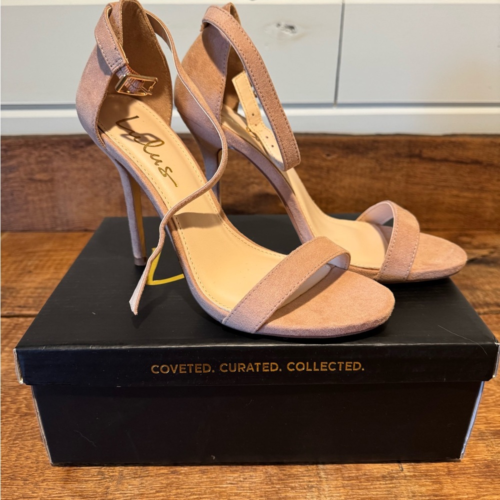 Lulu's Blush Suede Strappy Heels